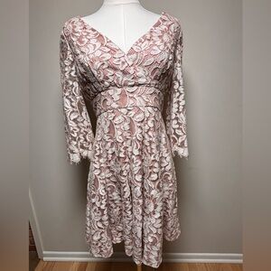 Eliza J Long Sleeve Lace Dress in Pink and White